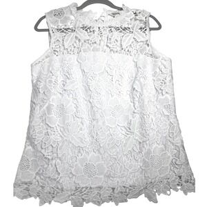 Nanette Lepore Lace Blouse Womens L White Floral Sleeveless Boho Romantic Top